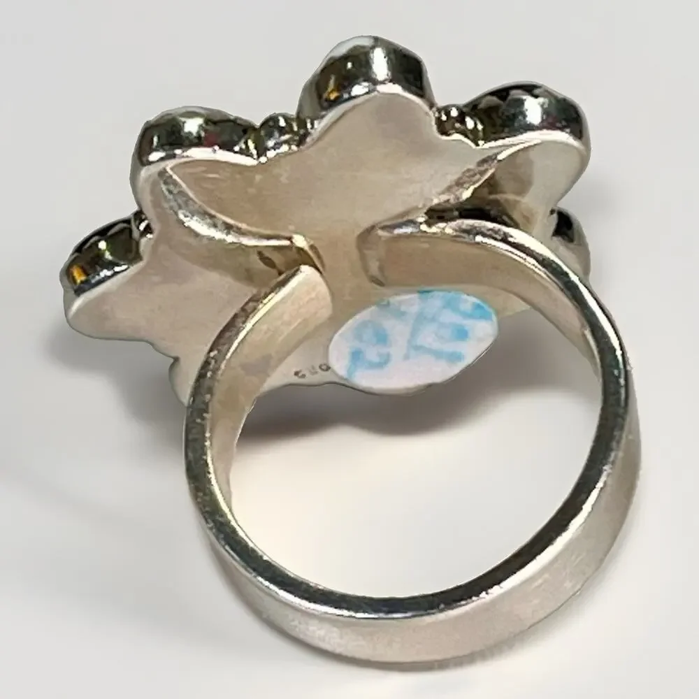 White Buffalo Turquoise Sterling Silver Cluster Ring Adjust Sz Southwestern 925